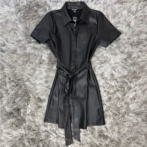 Steve Madden Black Faux Leather Jolene Dress with Tie Belt